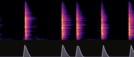 metal-hits spectrogram, FoleyForge (ours).